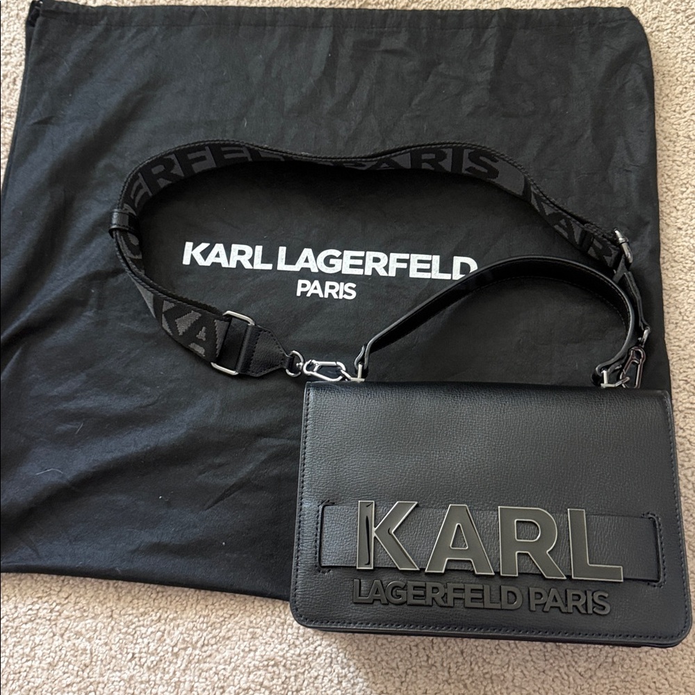 Karl Lagerfeld Black Crossbody Bag with Chain Strap